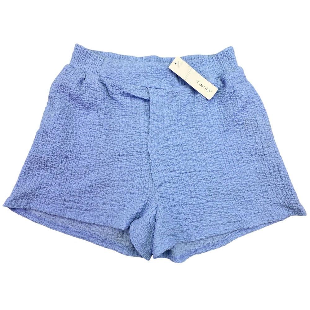 Timing Shorts Women's Large NWT Office Textured Gauze Smocked Waist Blue‎ Preppy